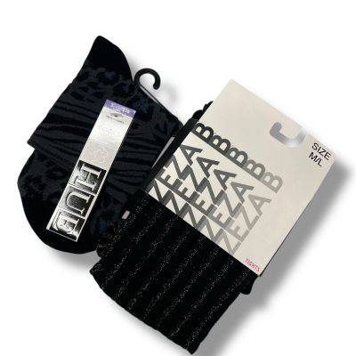 Zeza B Metallic Gold Stripe Tights Size M/L New 1 Pair With Animal Print Socks